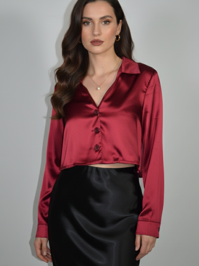 BLUSA CAMISERA CORTA SATIN