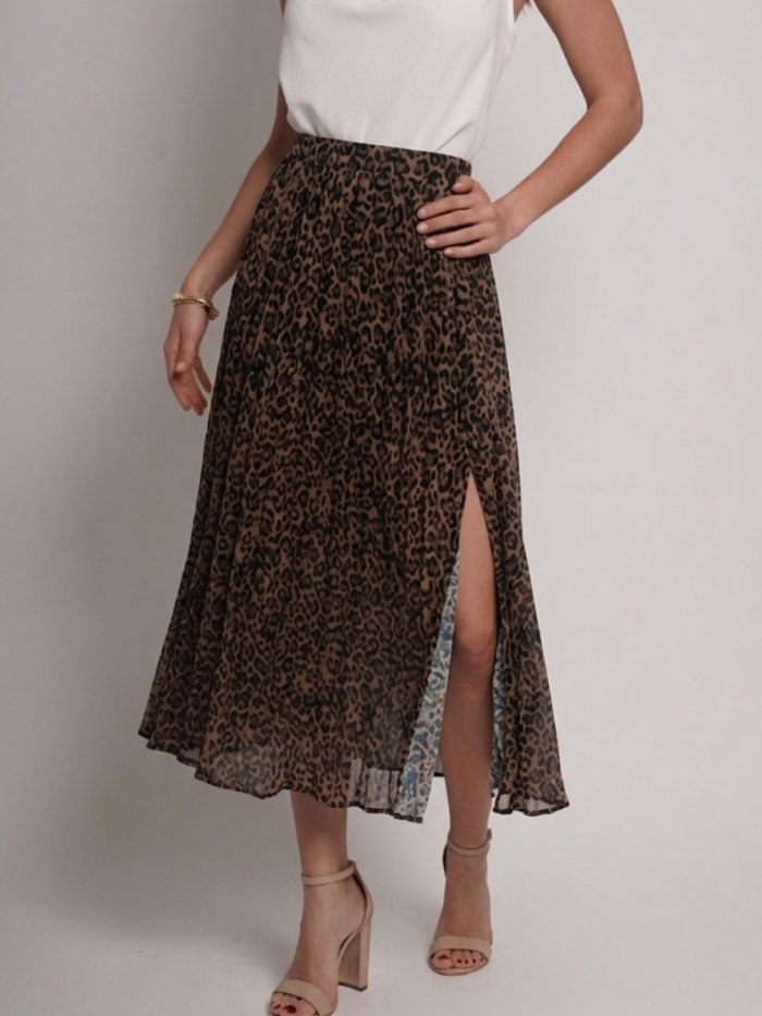 FALDA PLISADA LEOPARDO OSCURO