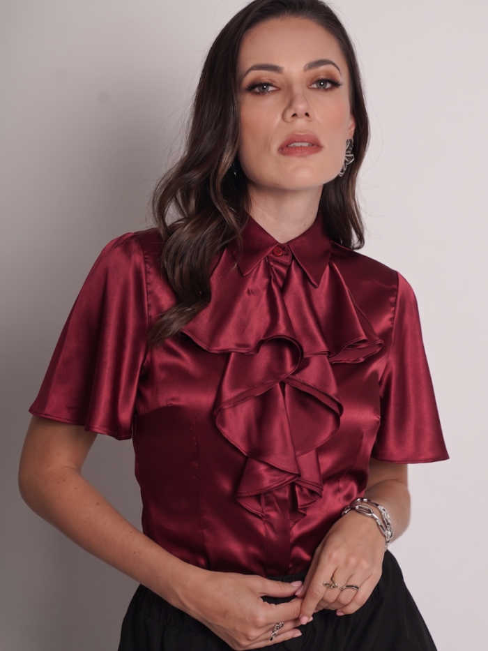 BLUSA SATIN CON OLANES