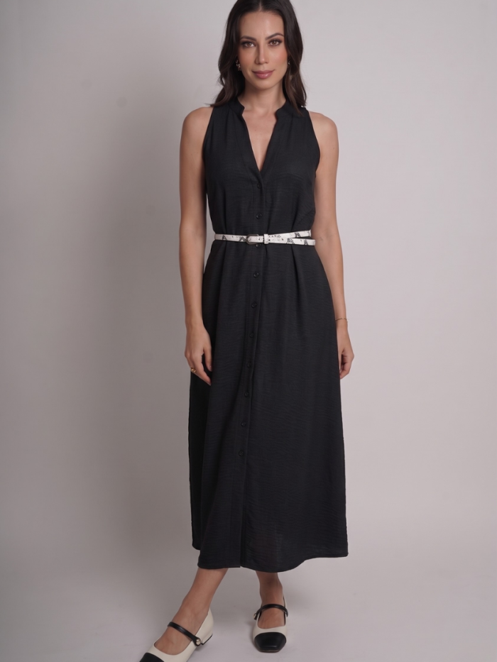 VESTIDO MIDI CAMISERO SIN MANGAS